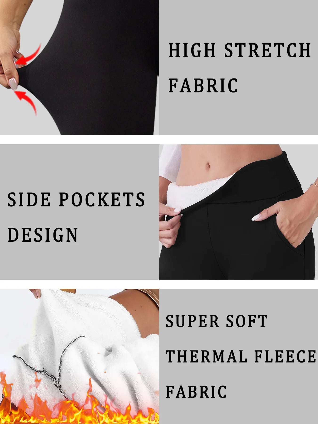Women's winter leggings with fleece lining and pockets. High waist design with tummy control, for cold weather workouts