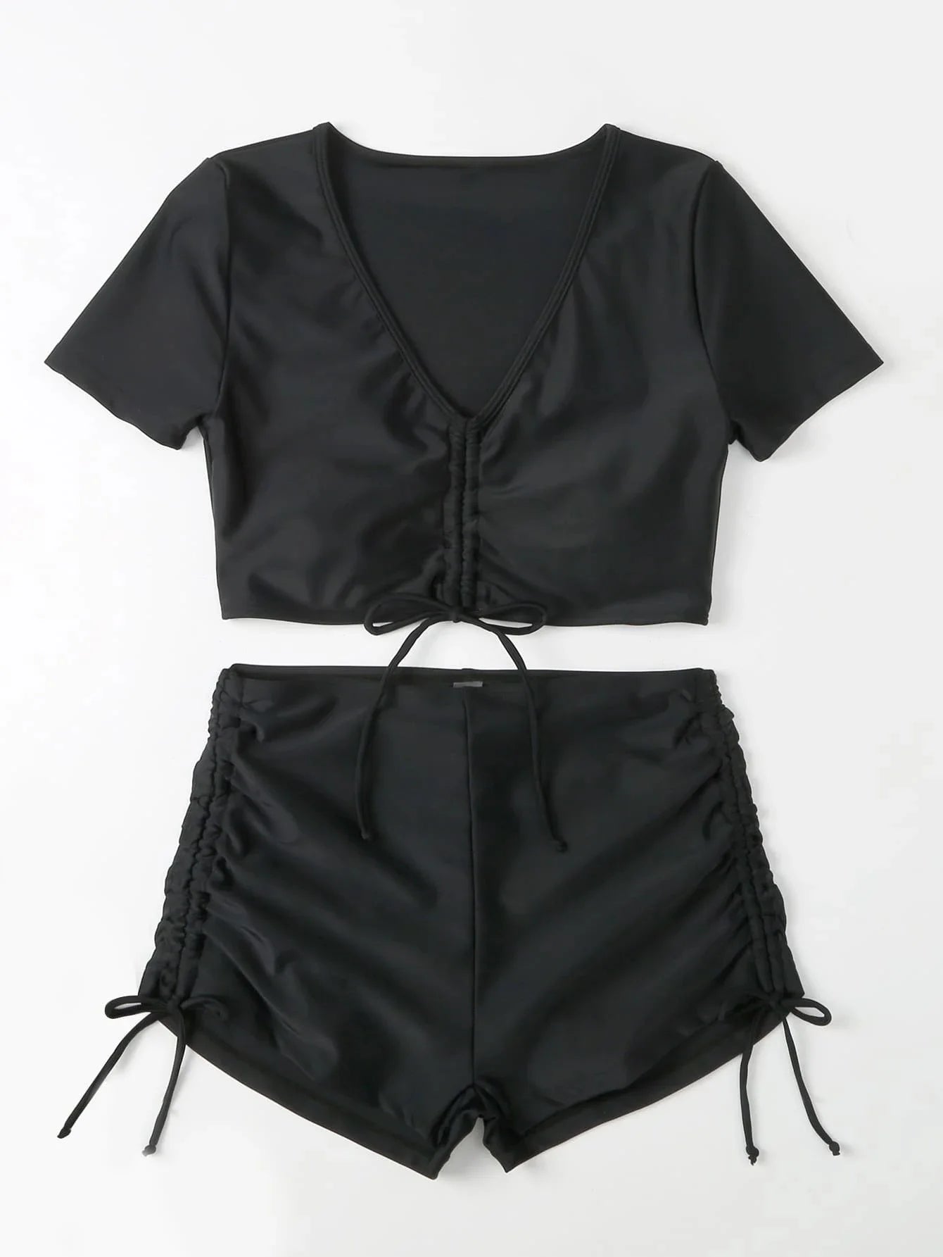 Plain Drawstring Two Pieces Women Swimsuit Solid Swimwear Female Bathers Bathing Swimming Suit Summer Beachwear