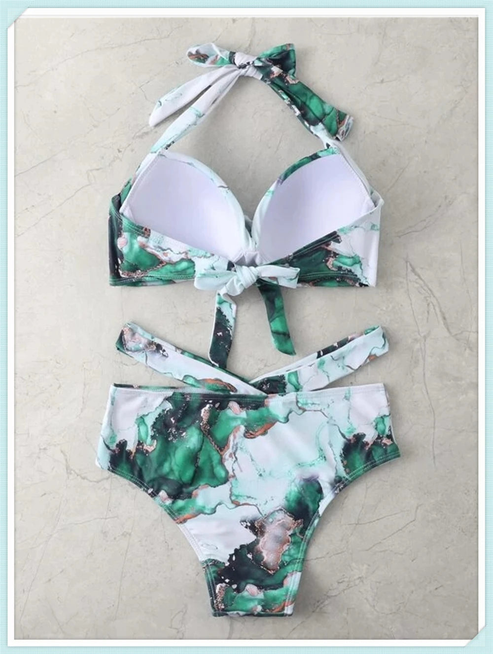 Halter High Waist Bikini Women Tie Dye Swimsuit Push Up Swimwear Female Printed Bathing Suit Lace Up Back Beachwear