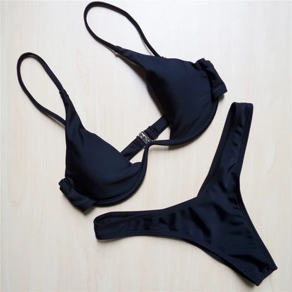 S - XL V-bar Underwired Bikini Female Swimsuit Women Swimwear Two-piece V shape Wire Bikini set Bather Bathing Suit Swim