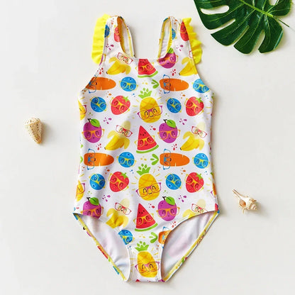 Girls One Piece Swimsuits Rainbow Print Backless Swimwear for Children Summer Kids Bathing Suits Bikinis 2-8 Years Children