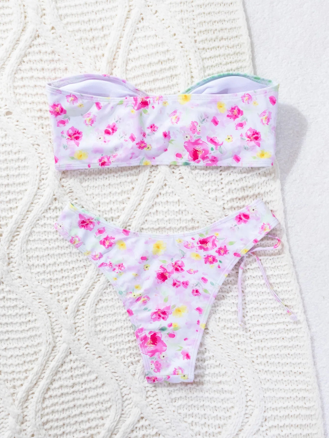 Flower Print Two Piece Swimsuit for Women Summer Strapless Backless Bikini Set Beach Vacation V-neck Backless Swimwear