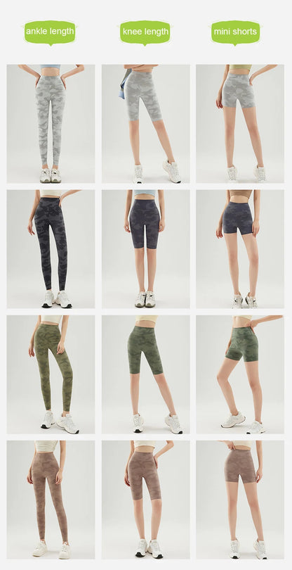 BIVIGAOS Summer Camouflage Green Sharkskin Biker Shorts Knee Length Short Leggings Women Casual Sports Cycling Shorts