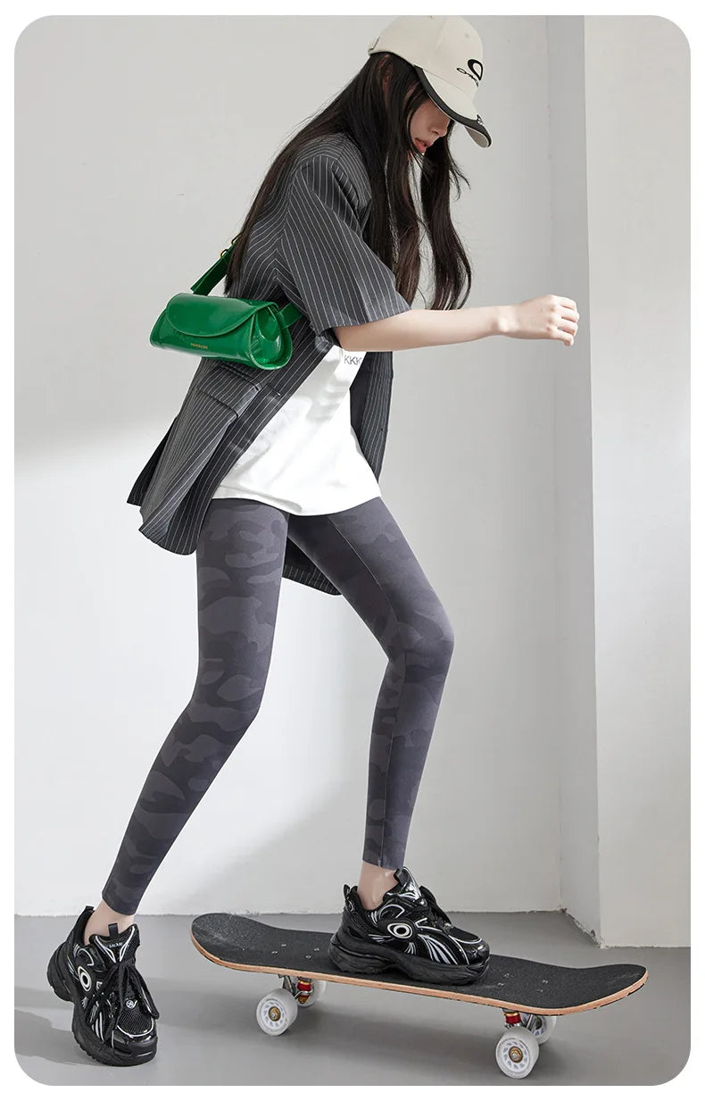 Spring Summer High Waist Colours Camouflage Shark Leggings Women Slim Sport Leisure Leggings Yoga Fitness Leggings