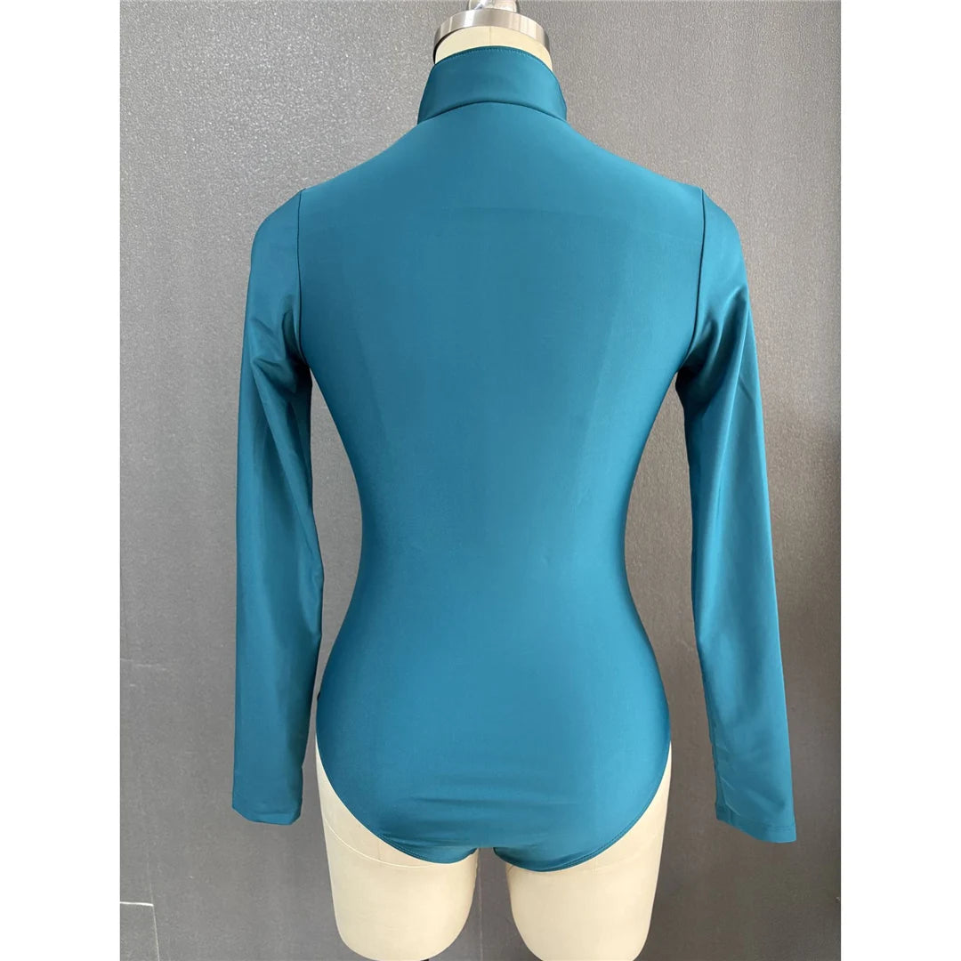 S - 2XL 4 Colors Long Sleeve With Zipper Surf Rash Guard One Piece Swimsuit Women Swimwear Female Bather Bathing Suit Swim