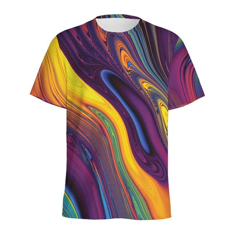 Abstract Colorful Liquid Trippy Pattern T Shirt For Men Summer Casual Round Neck Short Sleeve Tees Women Tops 3d Printed T-Shirt