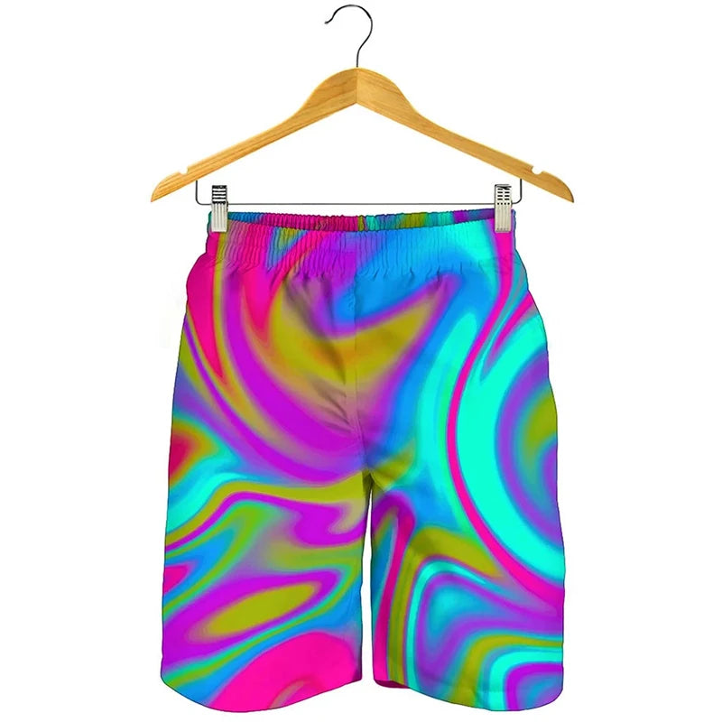 Novelty 3D Mens Rainbow Shorts Men Women Fashion Graffiti Print SwimTrunks Kids Oversized Casual Hawaii Holiday Beach Shorts