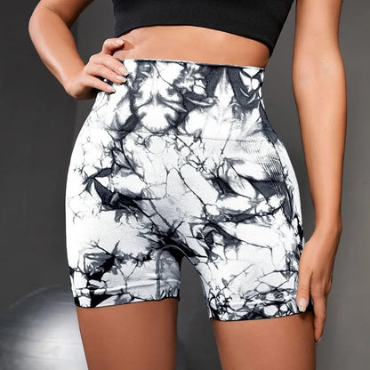 High Waisted Tie Dyeing Yoga Shorts Women's Scrunch Butt Seamless Leggings Quick Drying Athletic Workout Gym Bottoms