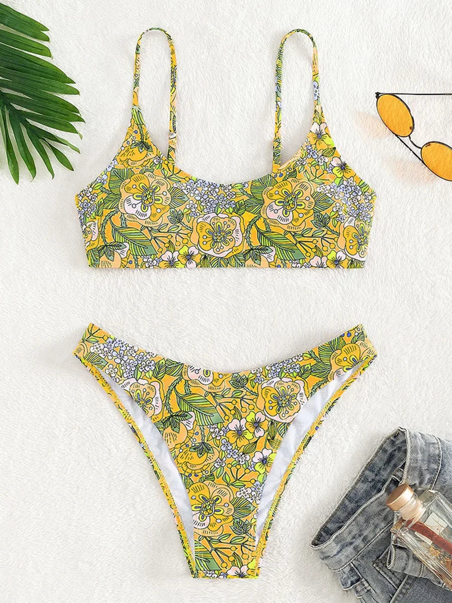 Floral Print Brazilian Bikini Women Swimwear Female Swimsuit Two-pieces Bikini Set Bather Bathing Suit Swim Summer Beach Wear