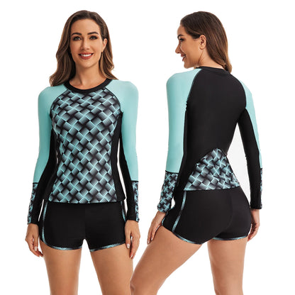 Long Sleeve Swimsuits for Women Two Piece Rash guard Bathing Suit Zip Up Padded Shirt UV Protection Tankini Tops & Bottoms