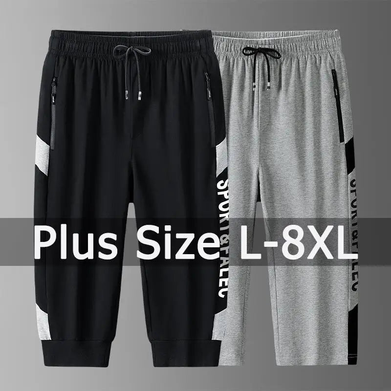 Men 3/4 Quater Shorts 8XL Summer Cotton Sweatpants Plus Size Men's Loose Elastic Waist Casual Sport Running Gym Shorts