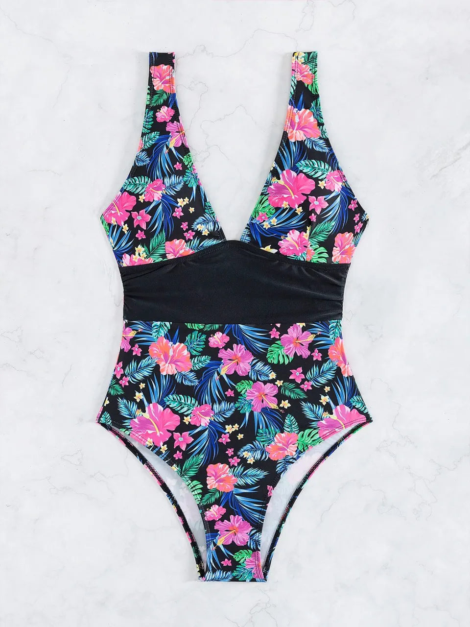 Strappy Printed Swimsuit Women One Piece Plunging Stitch Swimwear Female Bathers Bodysuit Bathing Swimming Suit Beachwear