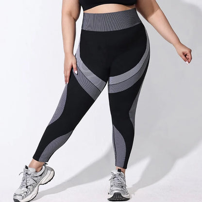 XL-4XL Plus Size Sports Pants Lines Lifting Buttocks Sports Tight Pants Women High Waist Elastic Fitness Running Yoga Pants