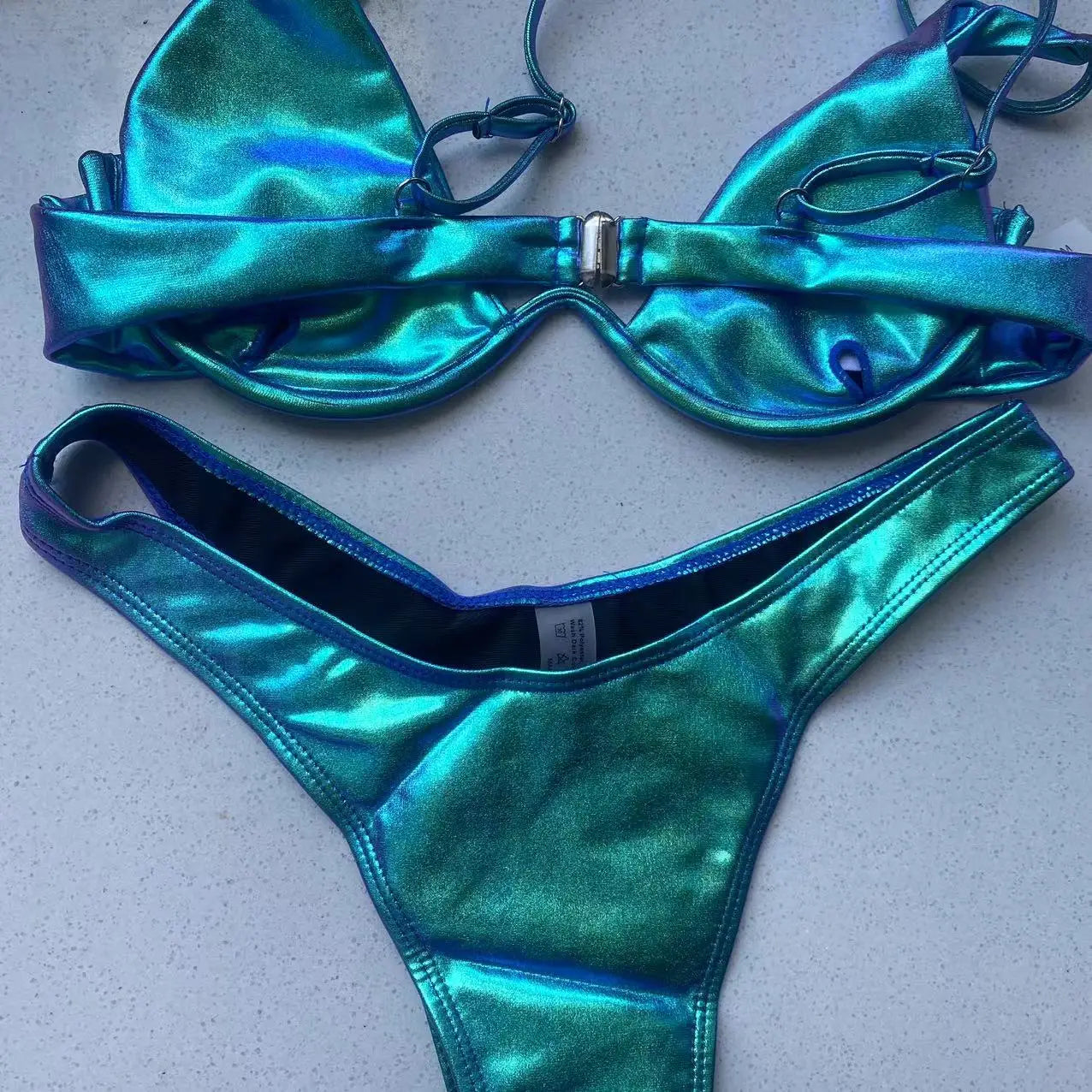 Triangle Bikini holographic Blue Push Up Extreme Thong Swimwear Brazilian Bandage Bathing Suit Swimsuit Micro Biquini