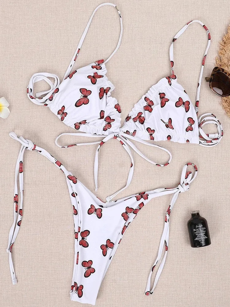 Ruffle Frilled Micro Thong Bikini Women Swimwear Female Swimsuit Two-pieces Bikini set String Bather Bathing Suit Swim