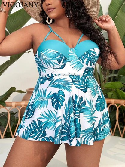 Strapped 2 Piece Plus Size Tankini Women Push UP Hollow Swimsuit High Waist Summer Beach Bathing Suit