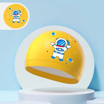 Children's Swimming Caps Boys Girls Kids Cartoon Swim Hat High Elastic Ear Protection PU Waterproof Swimming Cap