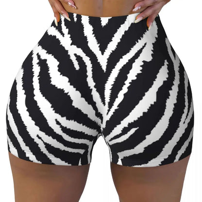 Wild Animal Designs Yoga Shorts Women Black And White Zebra Skin Stripes
