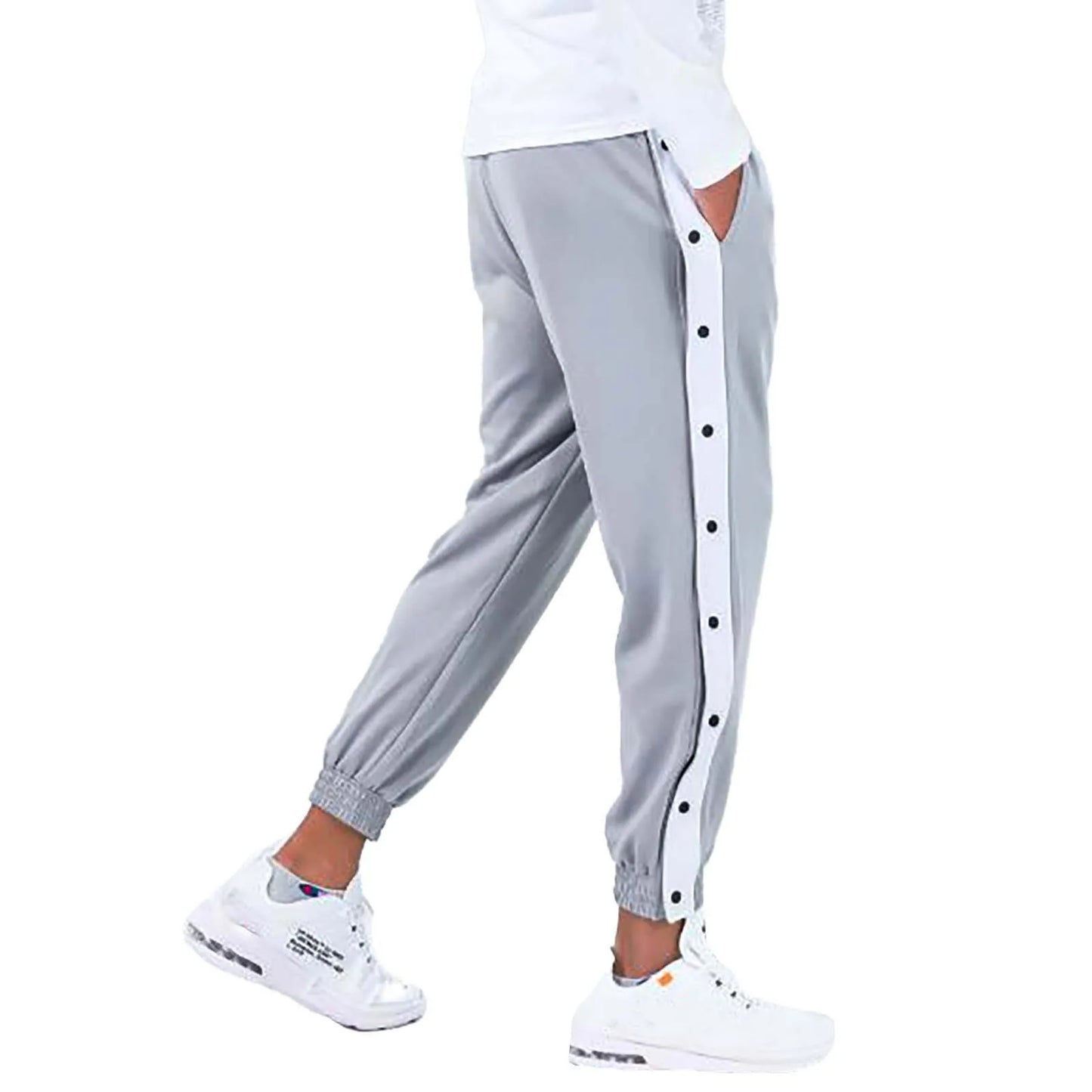 Men's Pants Loose Fit Button Side Basketball Training Joggers Gym Fitness Sports Pants Elastic Waist Summer Trousers
