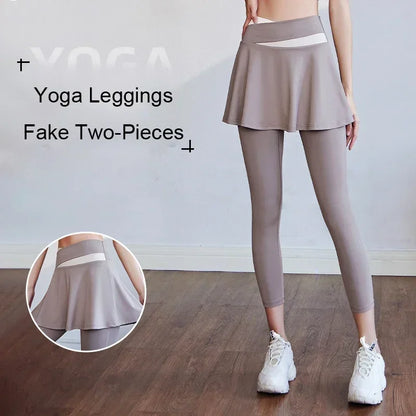 Aiithuug Tennis Skorts Cross-waist Skirted Legging Yoga Legging with Skirts Tennis Leggings Soft Stretchy Tennis Dresses Running