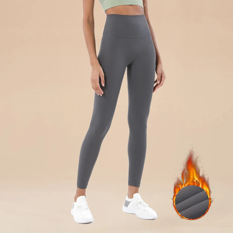 Nylon Winter Warm Leggings Yoga Gym Women's Pants Invisible Waist Pocket Soft Elastic High Waist Woman Clothing
