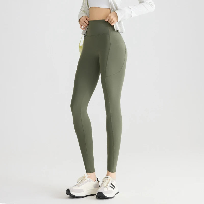 BIVIGAOS Spring Summer Pocket Sharkskin Leggings Women High Waist Tight Butt Lifter Light Feeling Sport Fitness Running Leggings