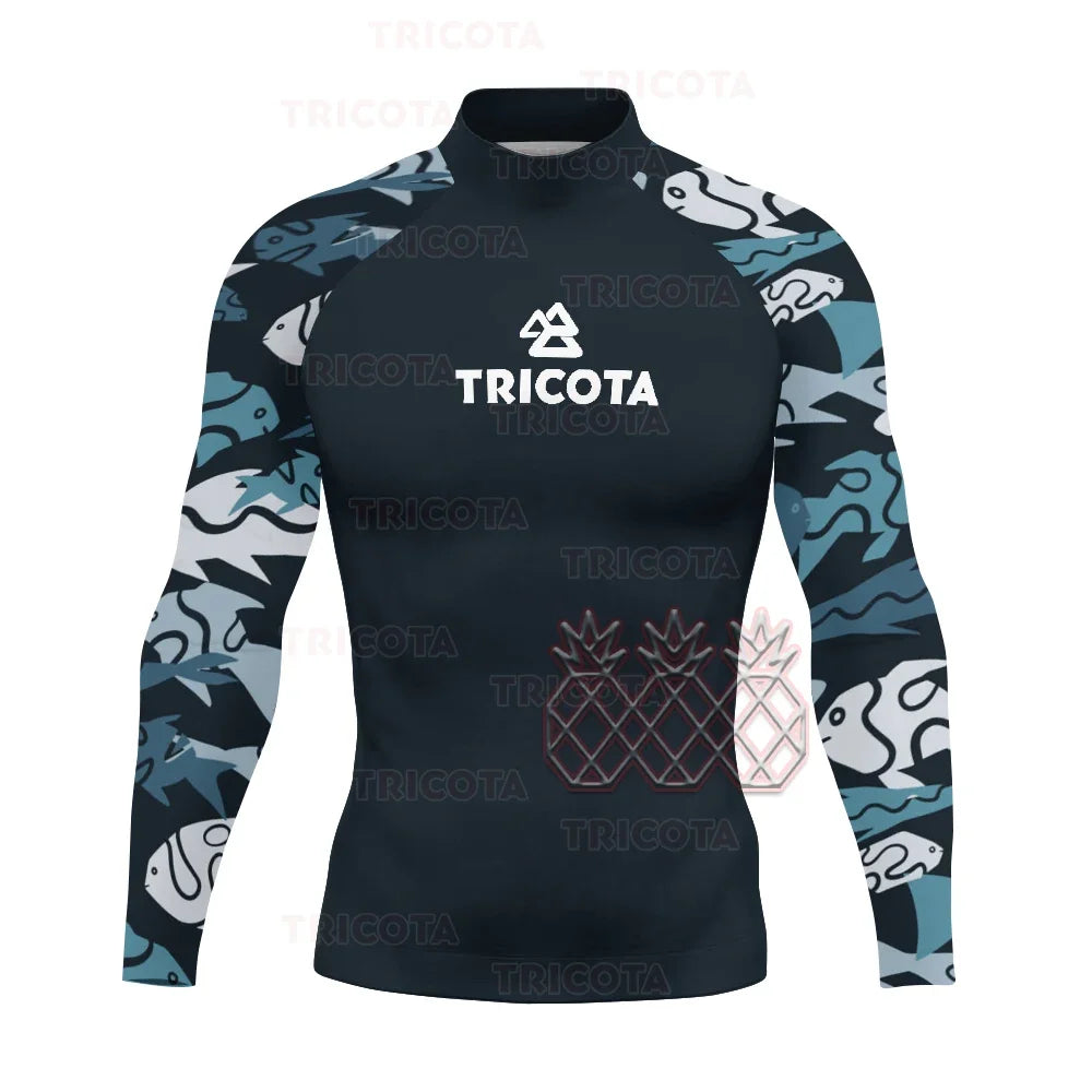 Men's Surfing Tops Swimming Diving T-Shirts Tight Long Sleeve Rash Guard Swimwear UV Protection Surfing Clothing Beach Floatsuit