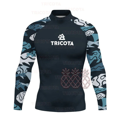 Men's Surfing Tops Swimming Diving T-Shirts Tight Long Sleeve Rash Guard Swimwear UV Protection Surfing Clothing Beach Floatsuit