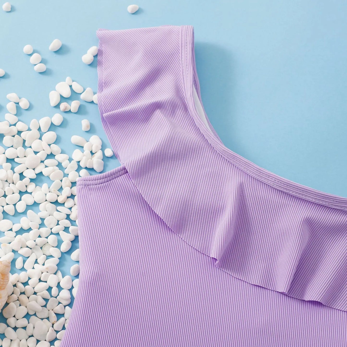 Purple Ruffle Girls One Piece Swimsuit 7-12 Year Kids Swim Suit Bodysuit Children's Swimwear Bathing Suits Beach