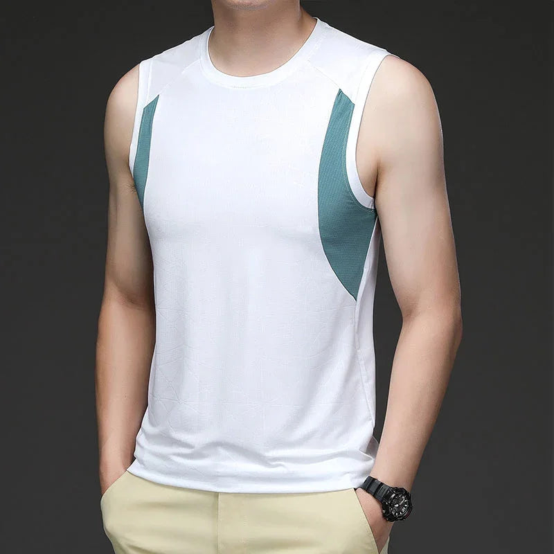 Men's Running T-shirt Gym Homme Vest Top Undershirt Sweatshirt Fitness Sports Sleeveless T-shirts Tees Singlet Marathon Wear Ice