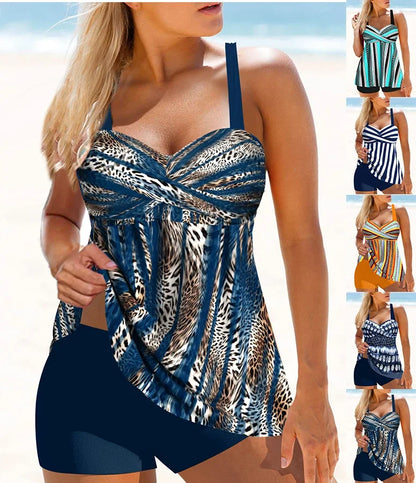 Women's Swimwear Tankini 2 Piece Regular Swimsuit 2 Piece Leopard Pattern Printed Pattern Halter Swimsuit Sports Beachwear S-6XL
