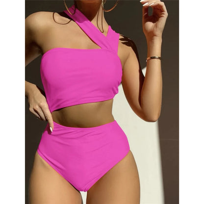 S - XL 13 Colors Asymmetric Cut Out One Piece Swimsuit Women Swimwear Female One Shoulder Padded Bather Bathing Suit Swim