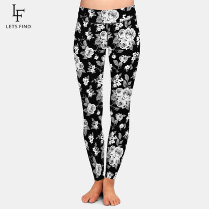 White Roses and Tulips Print Women Leggings High Waist Fitness Comfortable Leggings