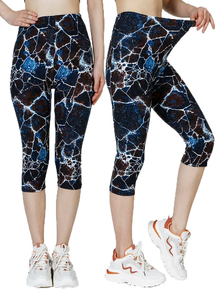 Digital Printing Cropped Pants Soft Stretchy Casual Sports Yoga Capri  Women Clothes Leggings