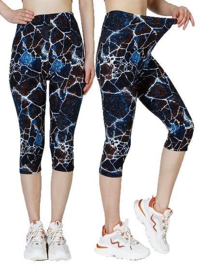 Digital Printing Cropped Pants Soft Stretchy Casual Sports Yoga Capri  Women Clothes Leggings