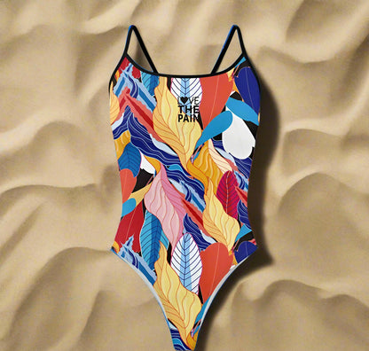 Love The Pain Spaghetti Straps Women Swimwear Bikini Racer Back Swimsuit One Piece Comfortable Suit Printing Functional Swimwear