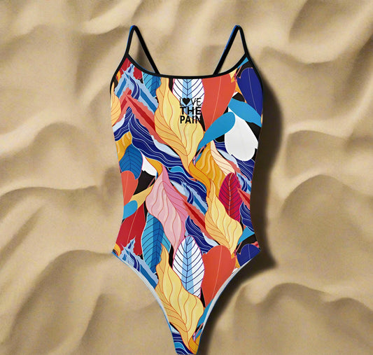 Love The Pain Spaghetti Straps Women Swimwear Bikini Racer Back Swimsuit One Piece Comfortable Suit Printing Functional Swimwear