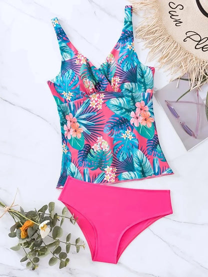 Leaf Print Two-Piece Swimsuit Women Swimwear Plus Size Tankini Sets Female Beachwear Bathing Suit Women Swimming Suits