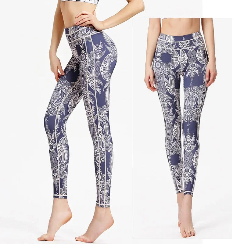 Cloud Hide Yoga Pants Sports Leggings Women High Waist Trainer Long Tights Flower Push Up Running Trouser Workout S- XL