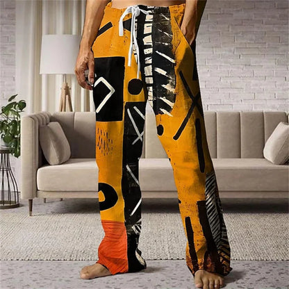 Stylish Men's Casual Pants Retro Classic Print Casual Pants Beach Wide-Leg Pants Streetwear Loose-Fit Athletic Pants