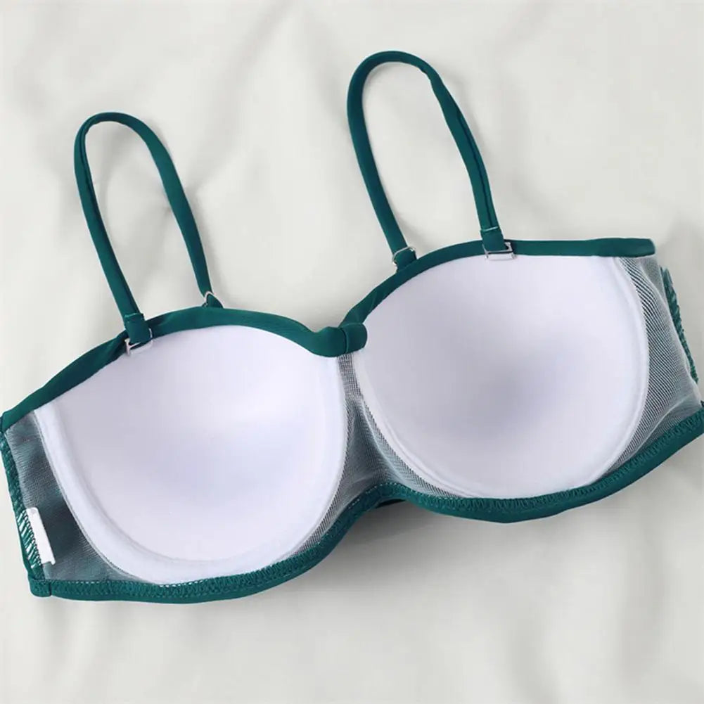 Women Bikini Set Solid Color Underwire Padded Push-Up Split Bikini Bra Print High Waist Bottoms Swimsuit Women Bathing Suit