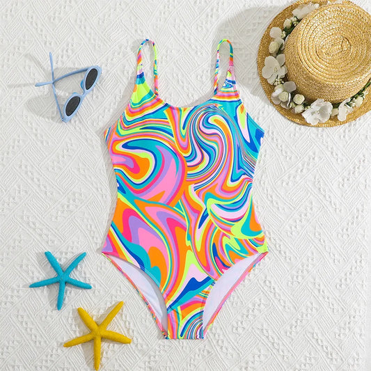 Girls Swimsuits Children Fashion One-piece Costume 8-12Y Kids Summer Pool Swimming Clothing Print Swimwear