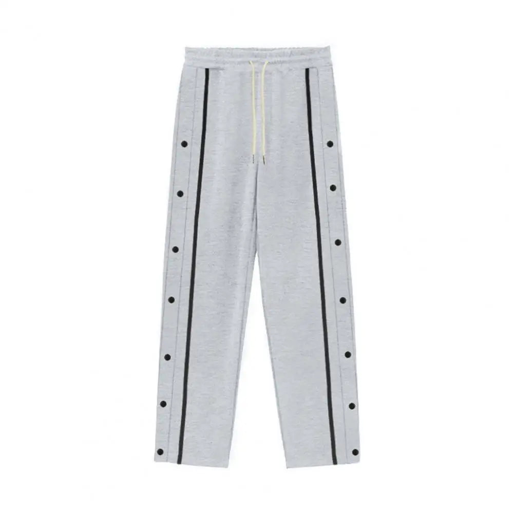 Casual Streetwear Men's Trendy Side Breasted Design Baggy Pants Spring Autumn Men's Straight Leg Drawstring Sweatpants
