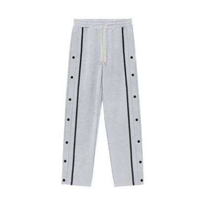 Casual Streetwear Men's Trendy Side Breasted Design Baggy Pants Spring Autumn Men's Straight Leg Drawstring Sweatpants