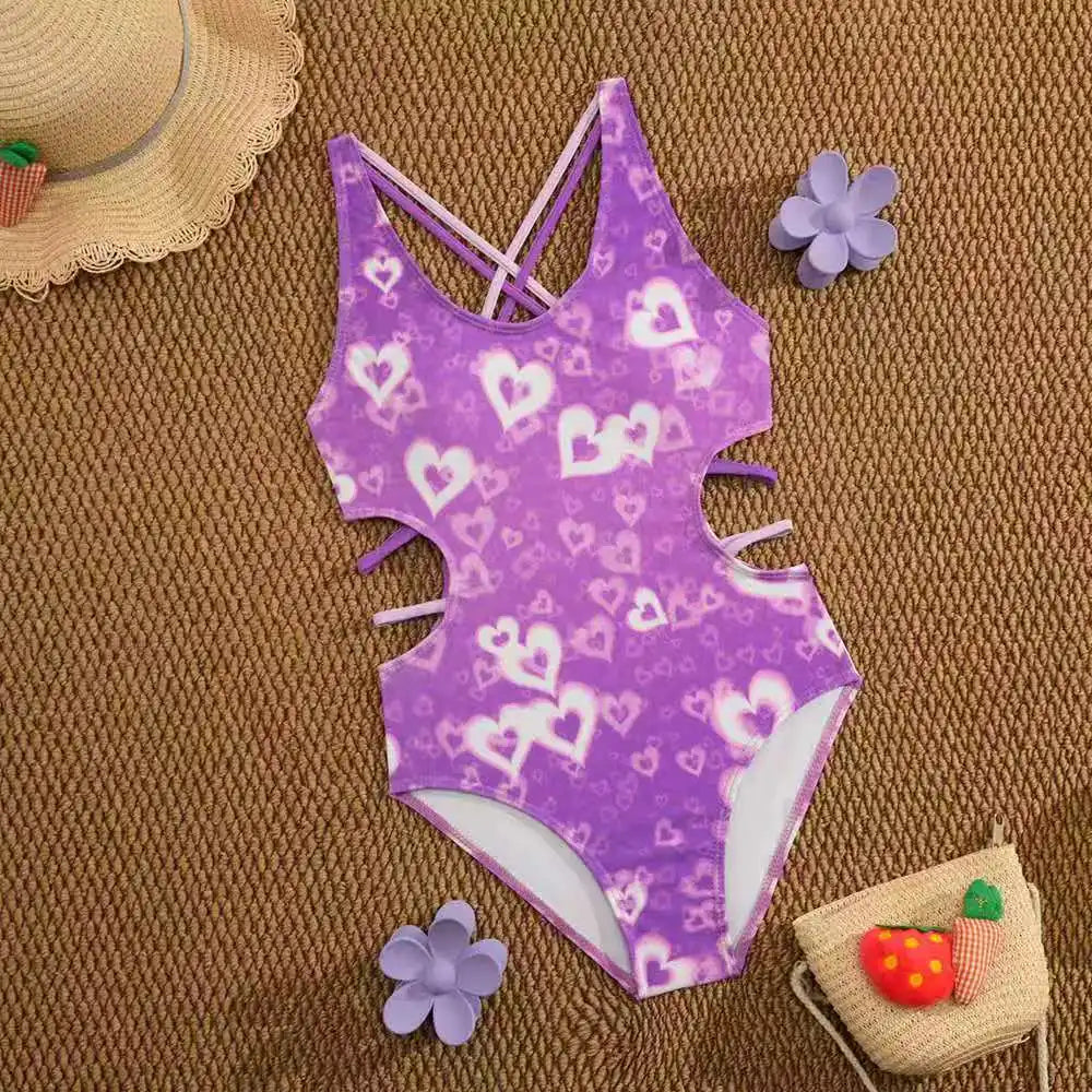 Purple Girls One Piece Swimsuit 8-12 Year Kids Swim Suit Teenagers Children's Swimwear Bathing Suits Beach Wear Bodysuit