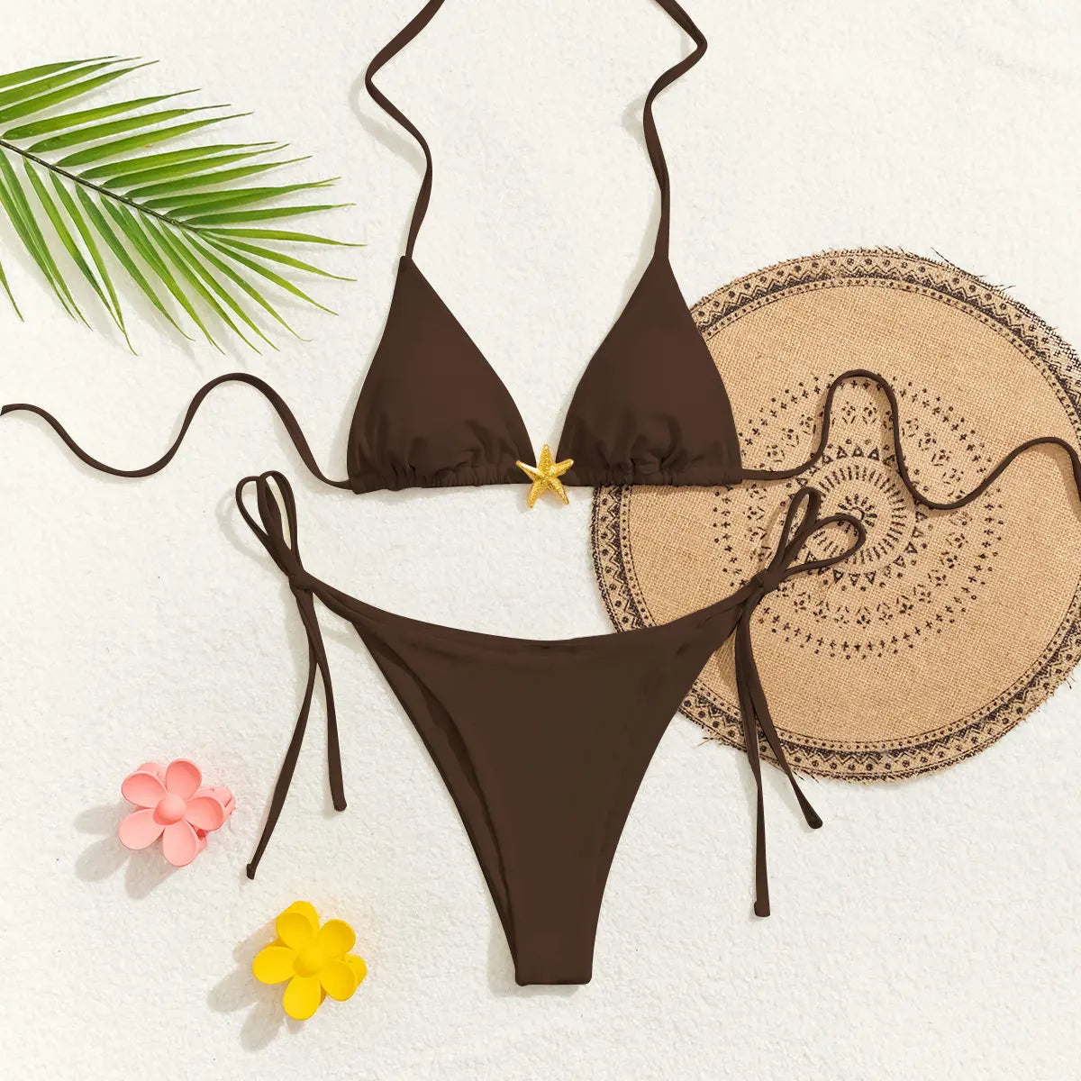 Triangle Bikini Set - Floral Print Push Up Swimsuit & Brazilian Bottoms