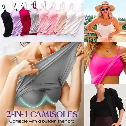 Cami Bra – Women's Camisole With Built In Padded Bra Vest Pink Top For Women Pajamas Home Wear