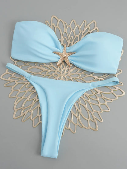 Starfish Bandeau Bikini Women Swimsuit Female Swimwear Thong Bikinis Set Brazilian Beach Wear Bathing Suit