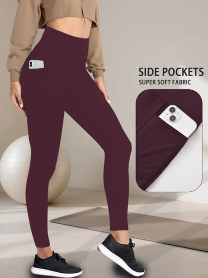 Super Soft Sports Leggings With Pockets For Women High Waisted Workout Yoga Running Push Up Gym Fitness Tight Pants Women's