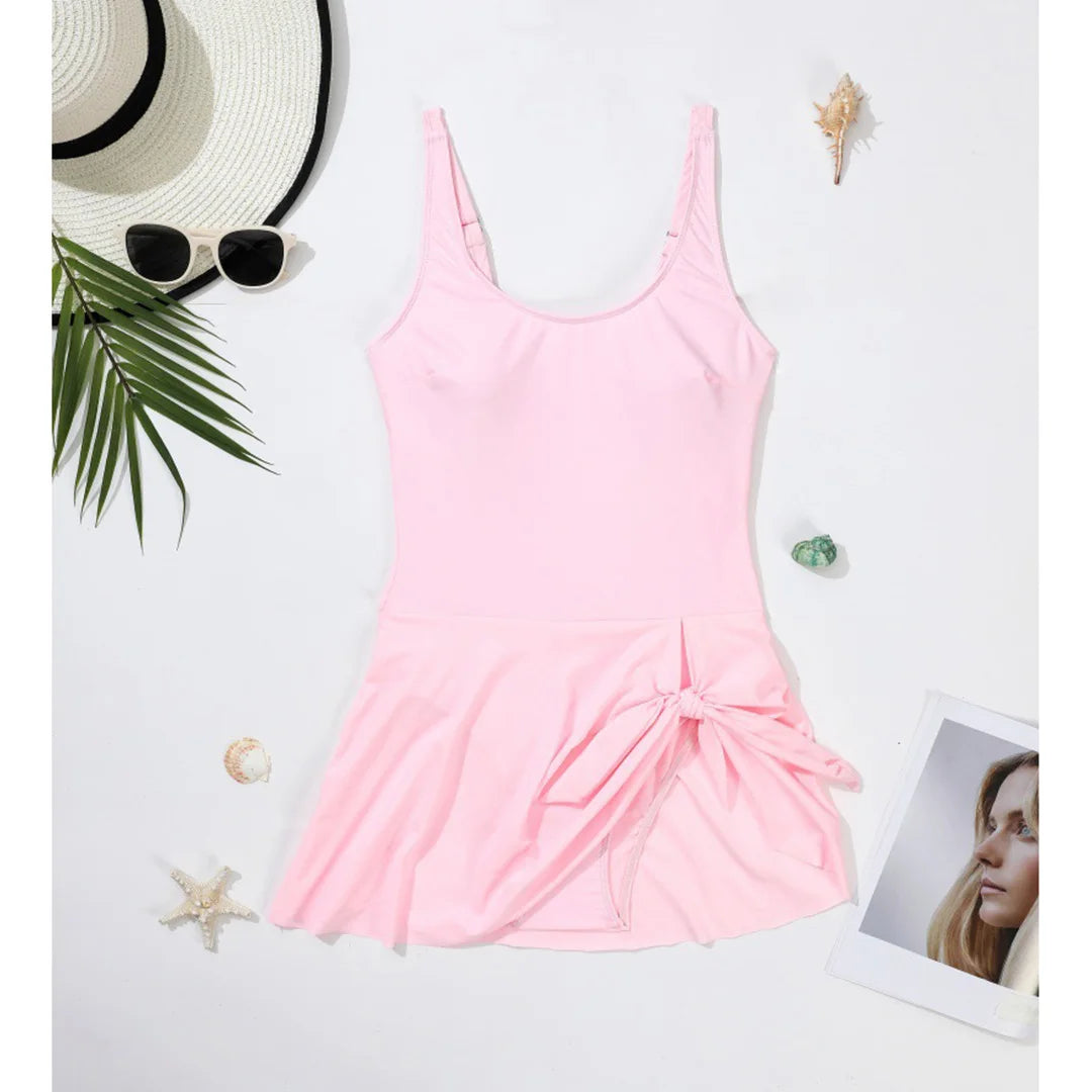 S - XXL 10 Colors Printed Solid Knotted Backless One Piece Swimsuit Women Swimwear Female Bather Bathing Suit Swim Dress